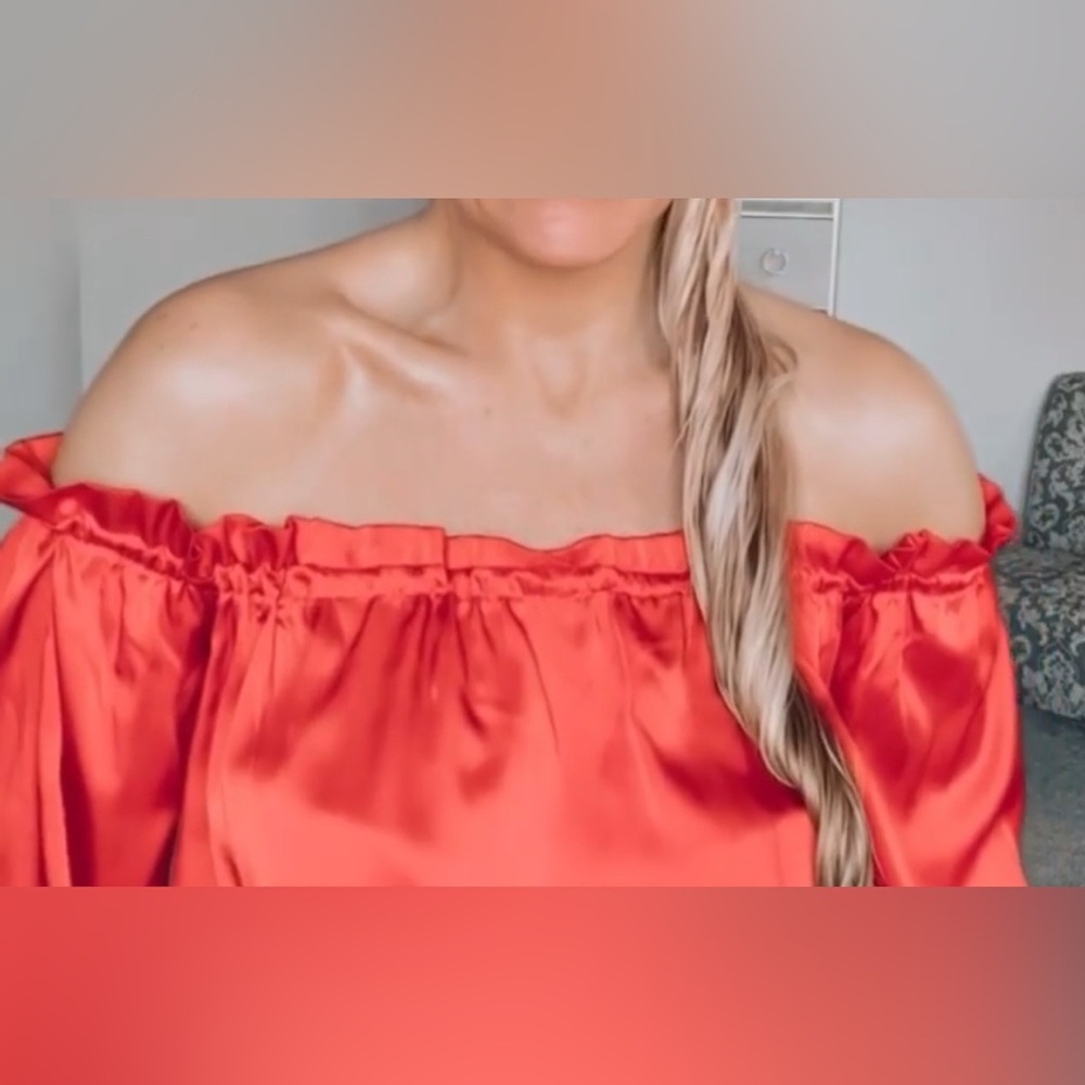 Red Off-Shoulder Satin Top - Picture 2 of 4